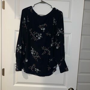 LOFT long sleeve navy floral blouse